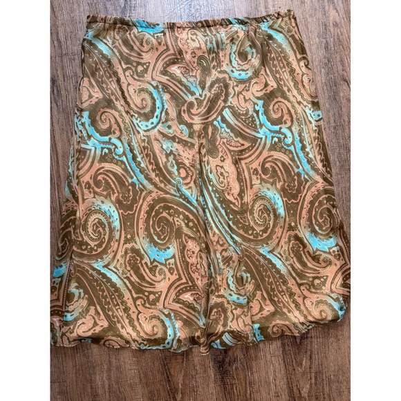 KIKIT Dresses & Skirts - Vintage Style Paisley Mesh Midi Skirt Brown Turquoise Boho Lined Size 10